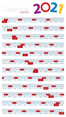 Tasarım duvarı ve masa takvimleri için bir satır 2021. Vektör Şablonu.