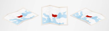Bulgaristan 'ın katlanmış haritası üç farklı versiyonda.