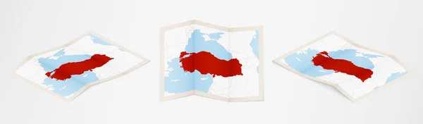 Faltkarte Der Türkei Drei Verschiedenen Versionen — Stockvektor
