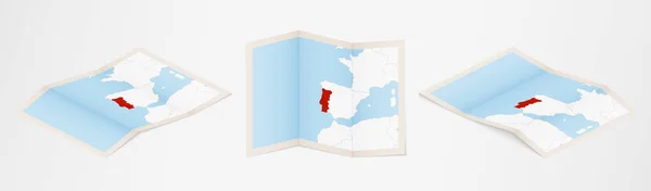 Mapa Dobrado Portugal Três Versões Diferentes — Vetor de Stock