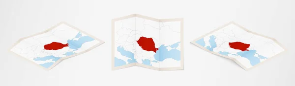 Faltkarte Von Rumänien Drei Verschiedenen Versionen — Stockvektor