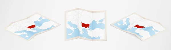 Mapa Dobrado Bulgária Três Versões Diferentes — Vetor de Stock
