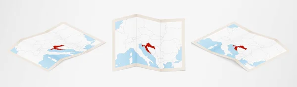 クロアチアの三つの異なるバージョンの折り地図 — ストックベクタ