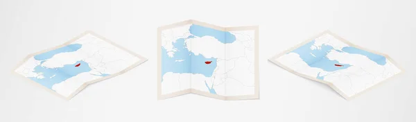 Faltkarte Von Zypern Drei Verschiedenen Versionen — Stockvektor
