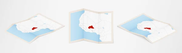 Opgevouwen Kaart Van Burkina Faso Drie Verschillende Versies — Stockvector