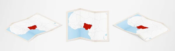 Faltkarte Von Nigeria Drei Verschiedenen Versionen — Stockvektor