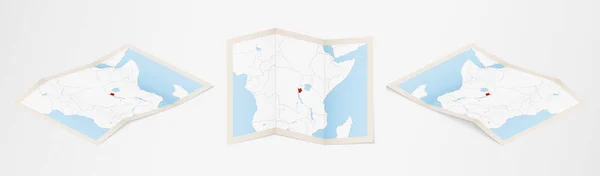 Opgevouwen Kaart Van Burundi Drie Verschillende Versies — Stockvector
