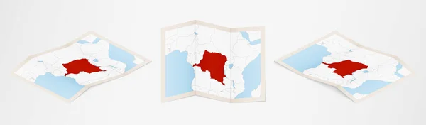 Carte Pliée Congo Trois Versions Différentes — Image vectorielle