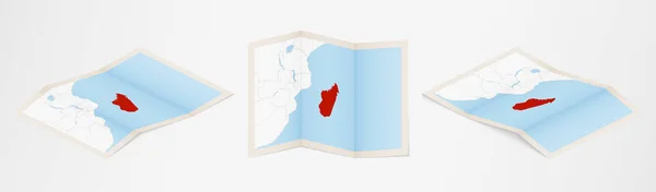 Faltkarte Von Madagaskar Drei Verschiedenen Versionen — Stockvektor