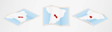 Paraguay 'ın üç farklı sürümünde katlanmış haritası.