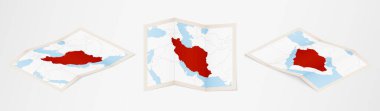İran 'ın katlanmış haritası üç farklı versiyonda.