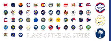 Round Circle Flag of the US States Sorted Alphabetically. Big Vector Set of Round Flag. clipart