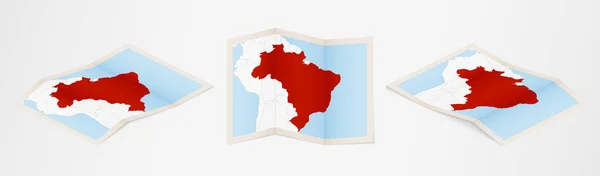 Összecsukható Térkép Brazília Három Különböző Változatban — Stock Vector