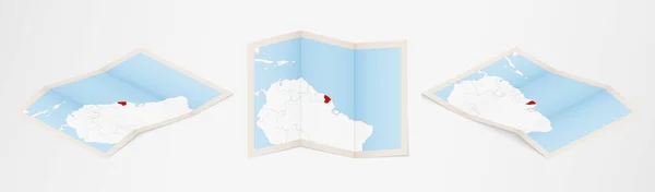 Mappa Ripiegata Della Guiana Francese Tre Versioni Diverse — Vettoriale Stock
