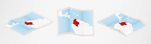 Összecsukható Térkép Kolumbia Három Különböző Változatban — Stock Vector