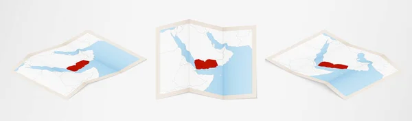 Mapa Dobrado Iêmen Três Versões Diferentes — Vetor de Stock