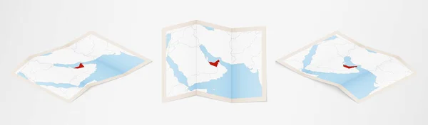 Mapa Dobrado Emirados Árabes Unidos Três Versões Diferentes — Vetor de Stock