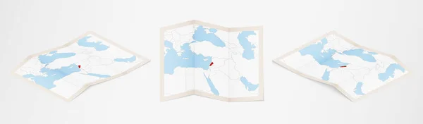 Folded Map Lebanon Three Different Versions — Stock Vector
