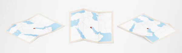 Mapa Dobrado Kuwait Três Versões Diferentes — Vetor de Stock