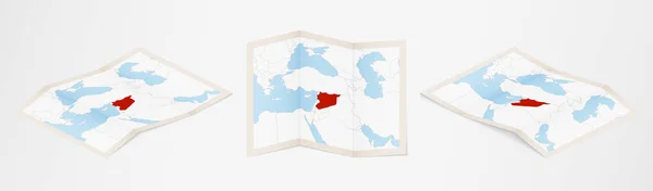 Mapa Dobrado Síria Três Versões Diferentes — Vetor de Stock