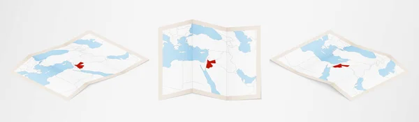 Mapa Dobrado Jordânia Três Versões Diferentes — Vetor de Stock