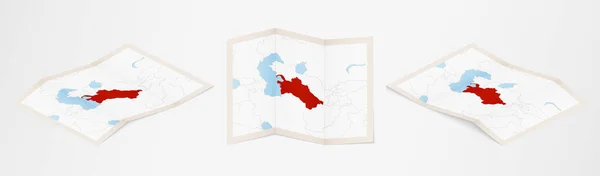 Mapa Dobrado Turquemenistão Três Versões Diferentes — Vetor de Stock