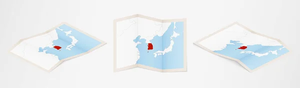 Mapa Plegado Corea Del Sur Tres Versiones Diferentes — Vector de stock