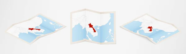 Mapa Dobrado Laos Três Versões Diferentes — Vetor de Stock