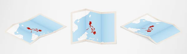 Hajtogatott Térkép Fülöp Szigetek Három Különböző Változatban — Stock Vector