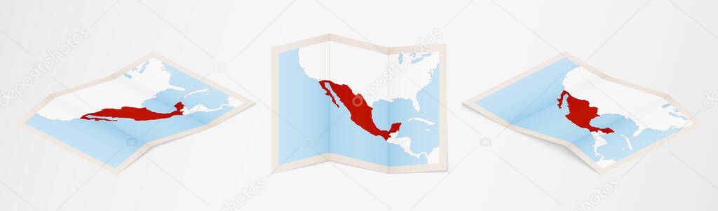Folded map of Mexico in three different versions.