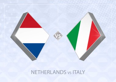 Hollanda İtalya 'ya karşı, Lig A, Grup 1. Avrupa Futbol Şampiyonası mavi futbol arkaplanı.