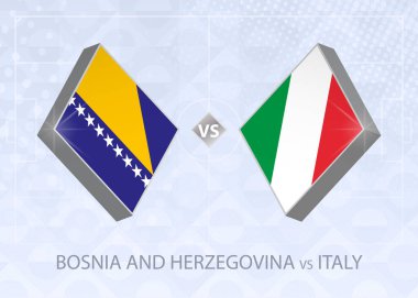 Bosna-Hersek İtalya, Lig A, Grup 1 'e karşı. Avrupa Futbol Şampiyonası mavi futbol arkaplanı.