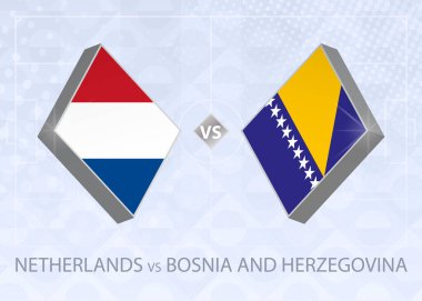 Hollanda, Bosna-Hersek, A Ligi, Grup 1 'e karşı. Avrupa Futbol Şampiyonası mavi futbol arkaplanı.