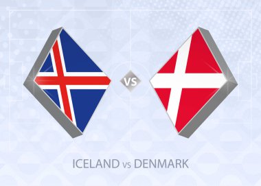 İzlanda Danimarka 'ya karşı, Lig A, Grup 2. Avrupa Futbol Şampiyonası mavi futbol arkaplanı.