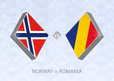 Norveç Romanya 'ya karşı, B Ligi, Grup 1. Avrupa Futbol Şampiyonası mavi futbol arkaplanı.