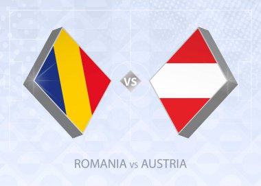 Romanya Avusturya, B Ligi, Grup 1 'e karşı. Avrupa Futbol Şampiyonası mavi futbol arkaplanı.