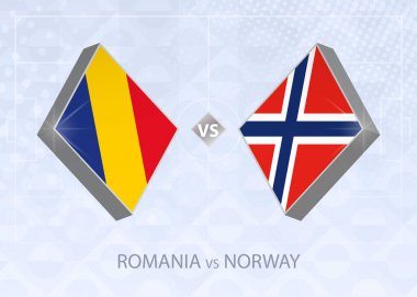 Romanya Norveç 'e karşı, Lig B, Grup 1. Avrupa Futbol Şampiyonası mavi futbol arkaplanı.