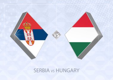 Sırbistan Macaristan 'a karşı, Lig B, Grup 3. Avrupa Futbol Şampiyonası mavi futbol arkaplanı.