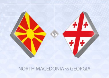 Kuzey Makedonya Gürcistan 'a karşı, C Ligi, 2. grup. Avrupa Futbol Şampiyonası mavi futbol arkaplanı.