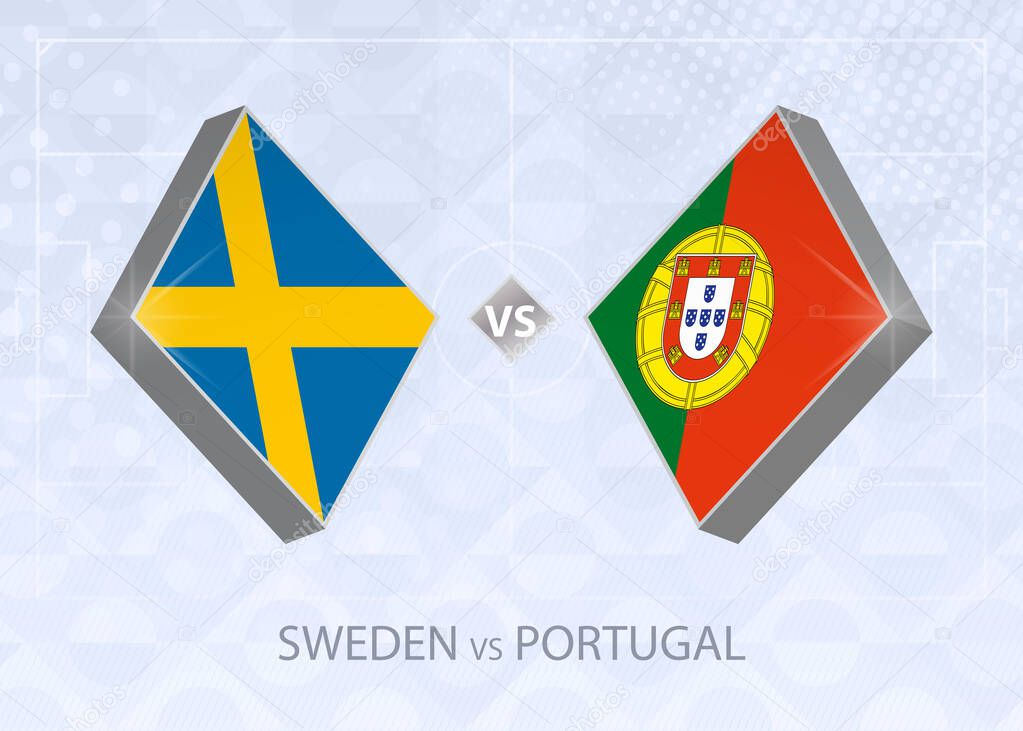 Sweden vs Portugal, League A, Group 3. European Football Competition on blue soccer background.