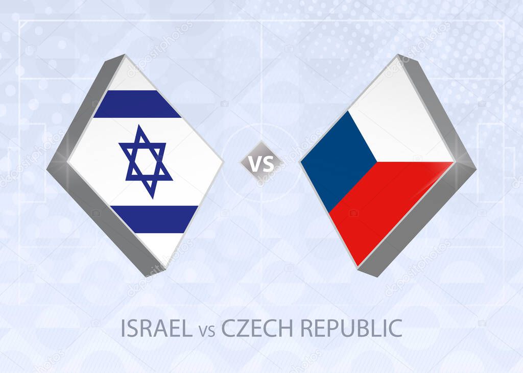 Israel vs Czech Republic, League B, Group 2. European Football Competition on blue soccer background.