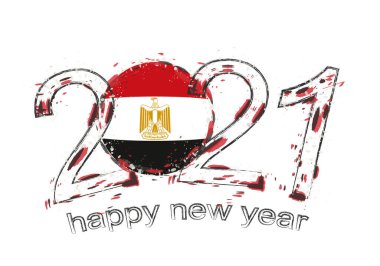 Mısır bayrağıyla mutlu bir 2021 yılı. Holiday grunge vektör çizimi.