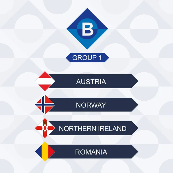 Competencia Europea Fútbol Participantes Liga Grupo Austria Noruega Irlanda Del — Vector de stock