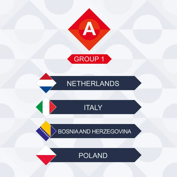 Competencia Europea Fútbol Participantes Liga Del Grupo Países Bajos Italia — Vector de stock