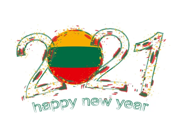 Feliz Año Nuevo 2021 Con Bandera Lituania Grunge Vacaciones Vector — Archivo Imágenes Vectoriales