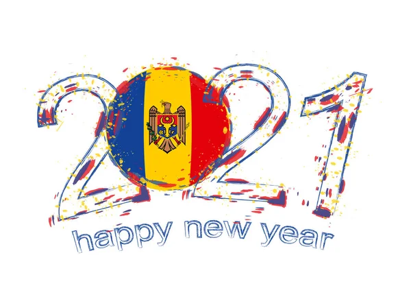 Boldog Évet 2021 Ben Zászló Moldova Ünnepi Grunge Vektor Illusztráció — Stock Vector