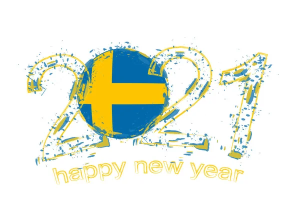 Gott Nytt 2021 Med Sveriges Flagga Semestergrunge Vektor Illustration — Stock vektor