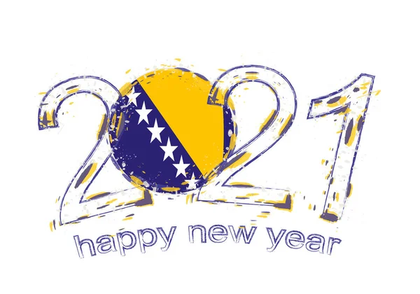 Feliz Ano Novo 2021 Com Bandeira Bósnia Herzegovina Férias Grunge — Vetor de Stock