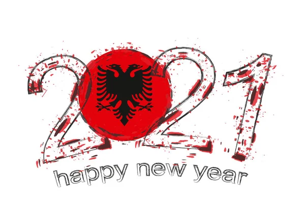 Šťastný Nový Rok 2021 Vlajkou Albánie Vektorová Ilustrace Svátečního Grunge — Stockový vektor