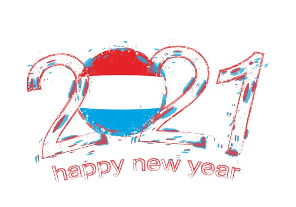 Šťastný Nový Rok 2021 Vlajkou Lucemburska Vektorová Ilustrace Svátečního Grunge — Stockový vektor